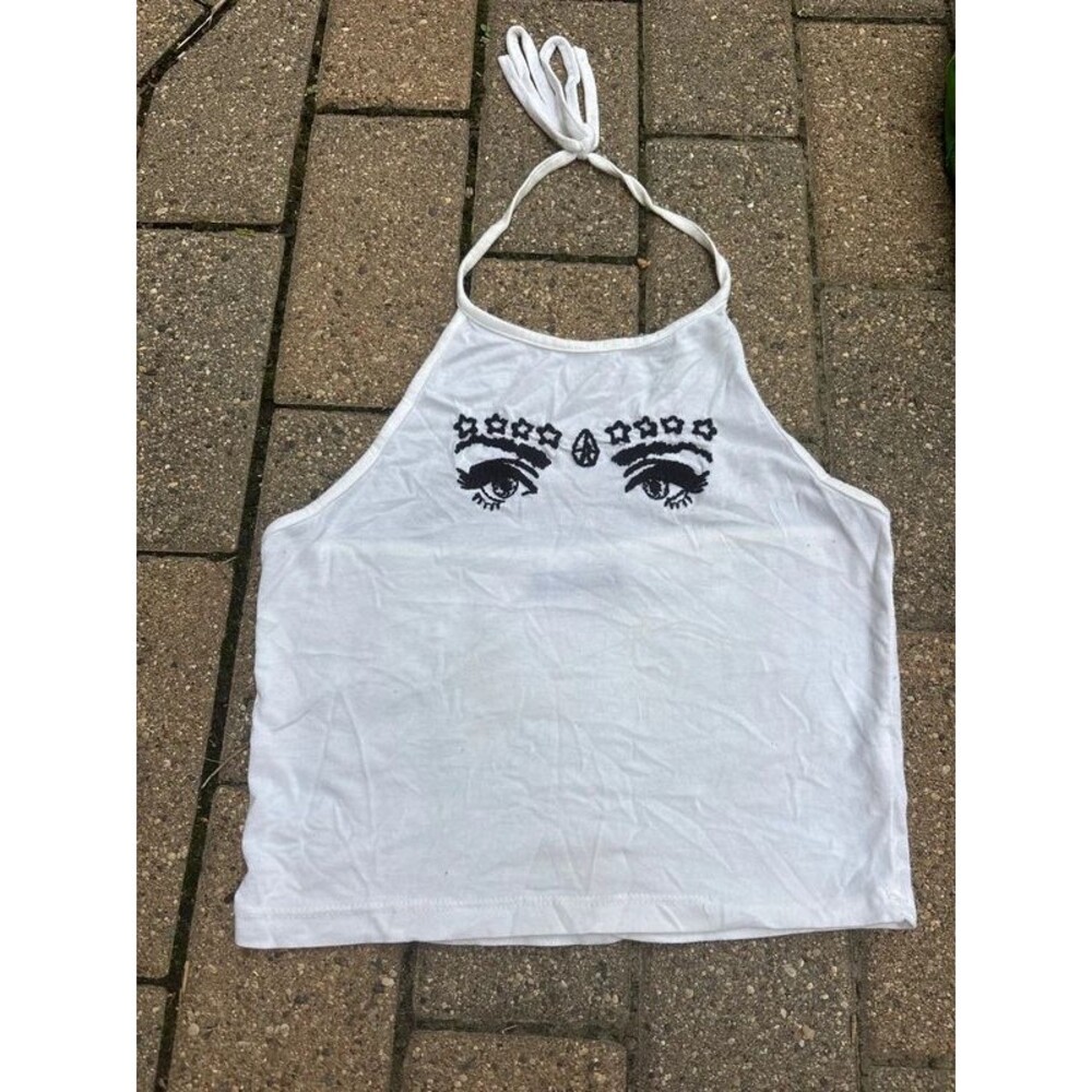 Rare Brandy top embroidered eyes halter top